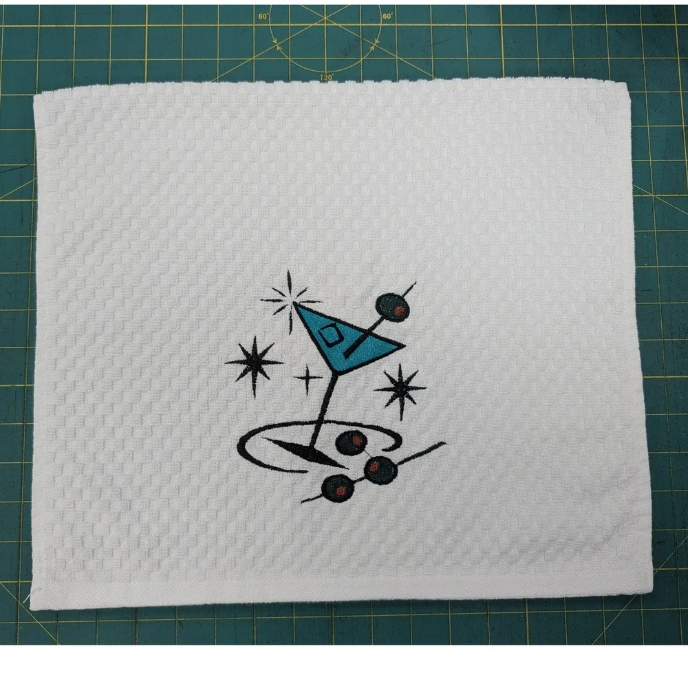 Martini Time Retro Mid Century Modern Kitchen Bath Bar Hand Towel